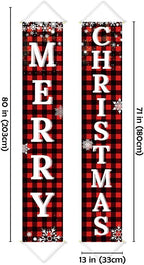 Ivenf Merry Christmas Porch Banners, Red and Black Plaid, Set of 2
