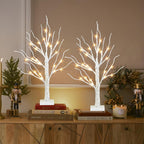 PEIDUO Lighted Birch-Style Tabletop Trees, 2 ft, Set of 2