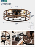 LEDIARY 20-Inch Caged Ceiling Fan, Black and Gold