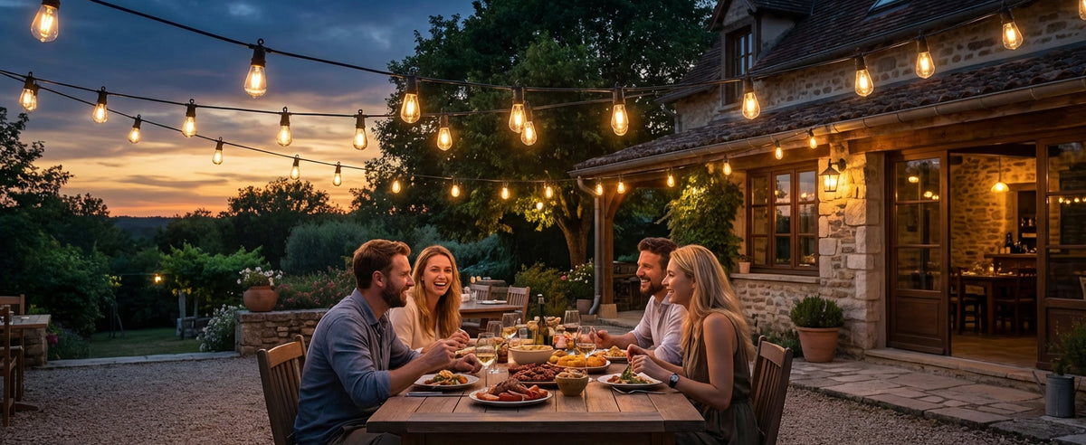VGUXG Solar Patio String Lights, 50 ft, 15 Sockets