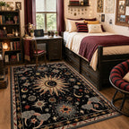 meejou Sun and Moon Area Rug, Black/Gold/Beige/Red, 5 x 7 ft