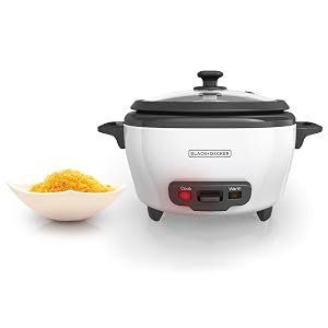 BLACK+DECKER Rice Cooker with Steamer, White, 6 Cups Cooked