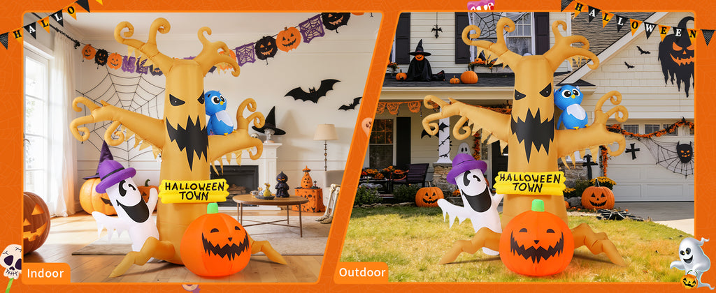 GOOSH 69076 8-Foot Halloween Dead Tree & Owl & Ghost Inflatable – yellow – product detail