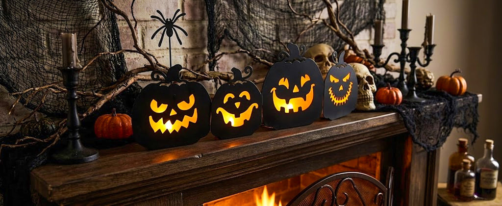 EAMBRITE 806051 4-Pack Lighted Metal Pumpkin Yard Stakes – black – product detail