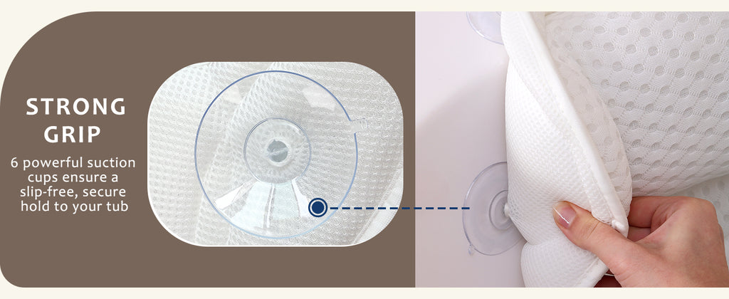 Ozyalo Mesh Bath Pillow with Six Suction Cups, White