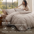 Bedsure Brown Gingham Queen Comforter Set, 3 Pieces