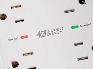 SUPERDANNY Flat-Plug Power Strip, White, 10 ft