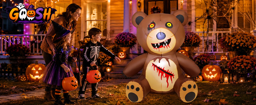 GOOSH 69729 5-Foot Halloween Teddy Bear Inflatable – Brown and Red – product detail