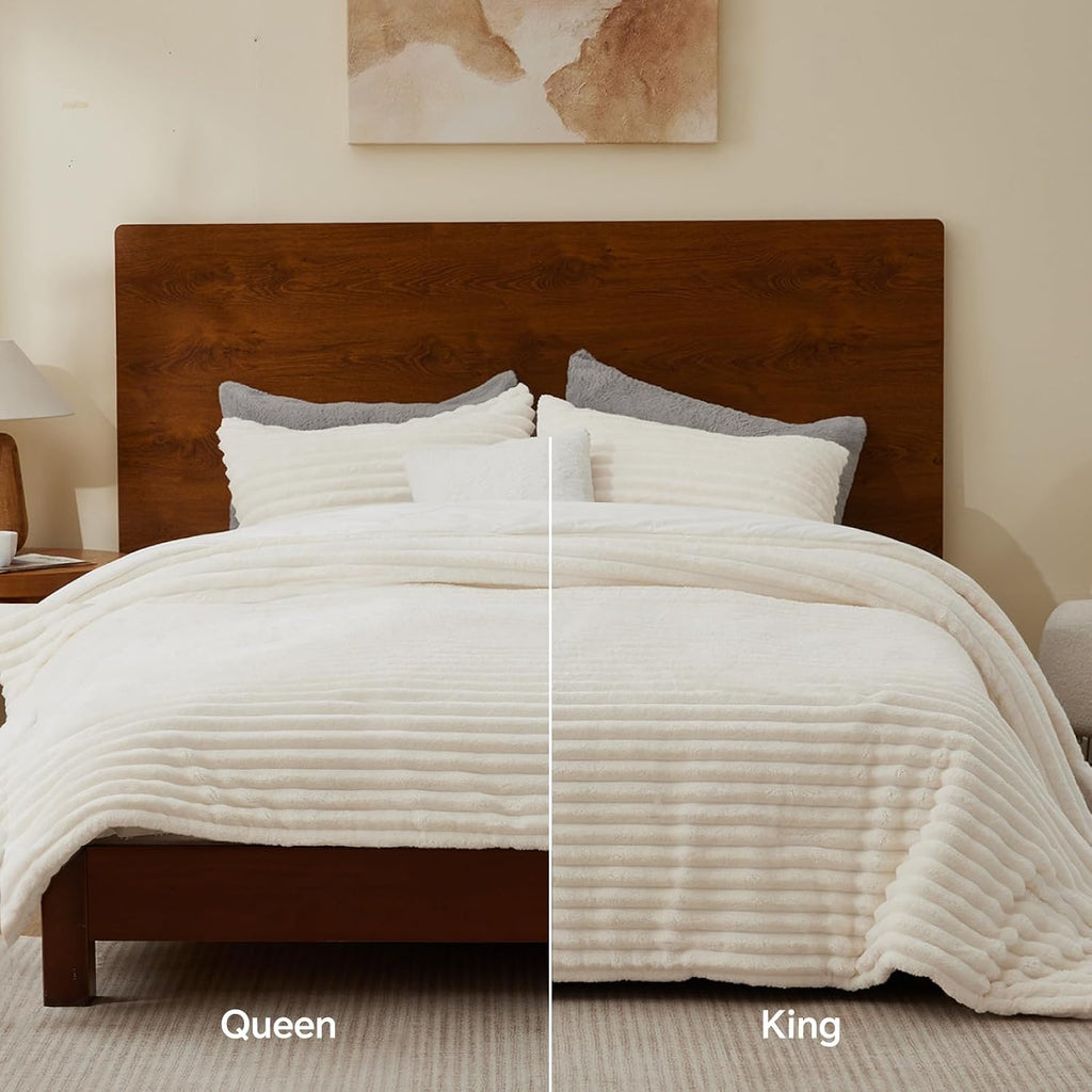 BEDELITE Queen Fleece Comforter Set, Cream White