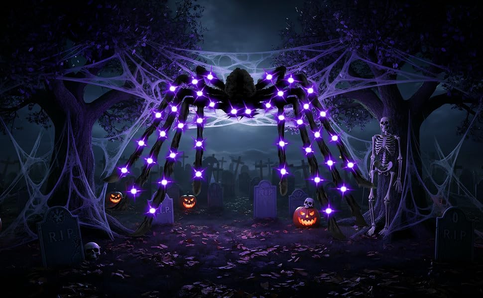 Cherislpy 78-Inch Lighted Halloween Spider Decoration – Multicolor – product detail