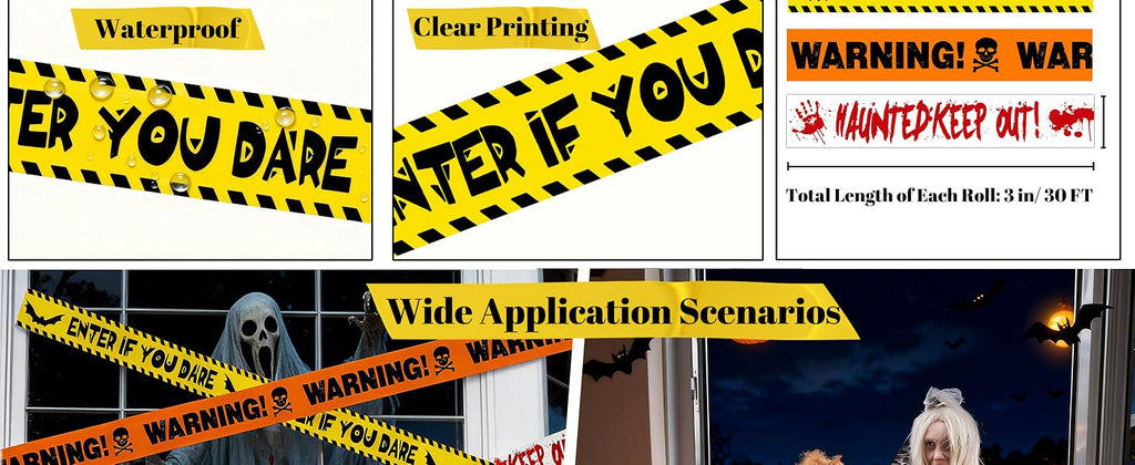 ONFAON 3-Piece Non-Adhesive Halloween Caution Tape Bundle – Red or Orange – product detail