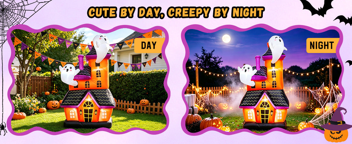 Bajree 6-Foot Halloween Haunted House & Ghosts Inflatable – Multicolor – product detail