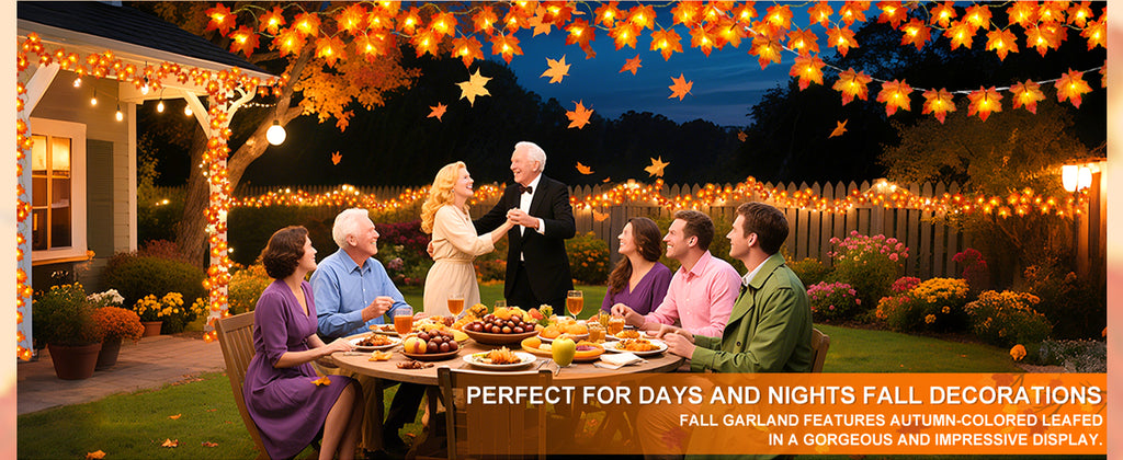 TURNMEON 3-Pack 30-Foot 60-LED Maple Leaf Garland – 30FT-Maple garland, Orange&yellow – 30FT-Maple garland / Orange&yellow – product detail