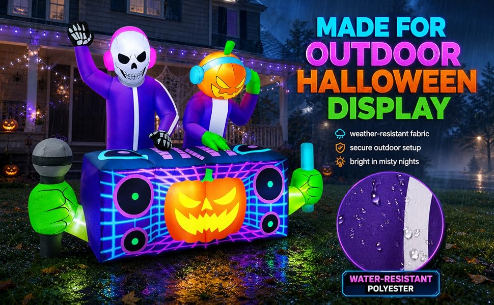 zukakii QM-WS-032 8-Foot Halloween Skeleton & Pumpkin & Ghost Inflatable – Purple – product detail