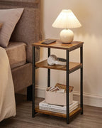 VASAGLE Three-Tier Rectangular Side Table, Rustic Brown and Ink Black