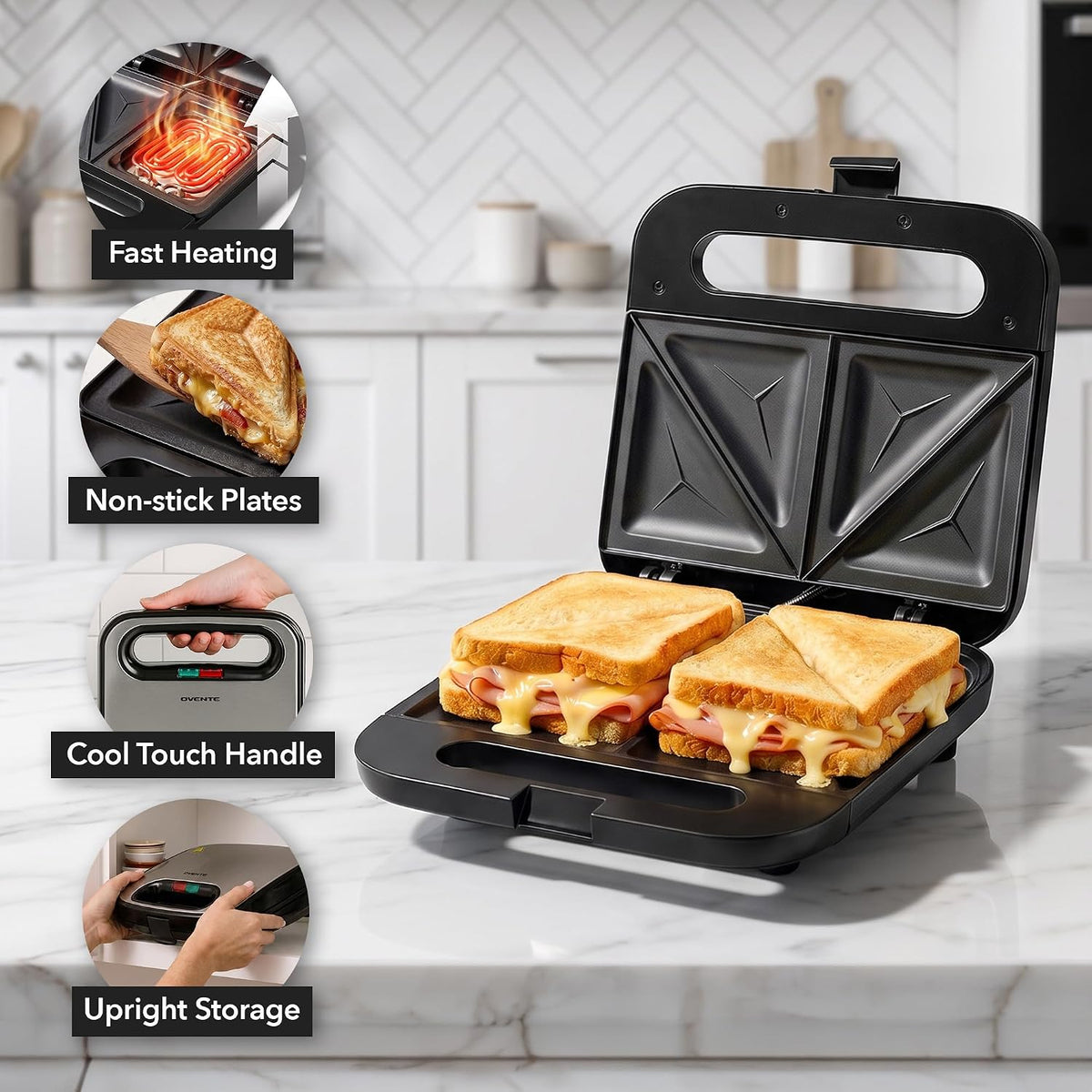 OVENTE GPS401B Electric Sandwich Maker, Black