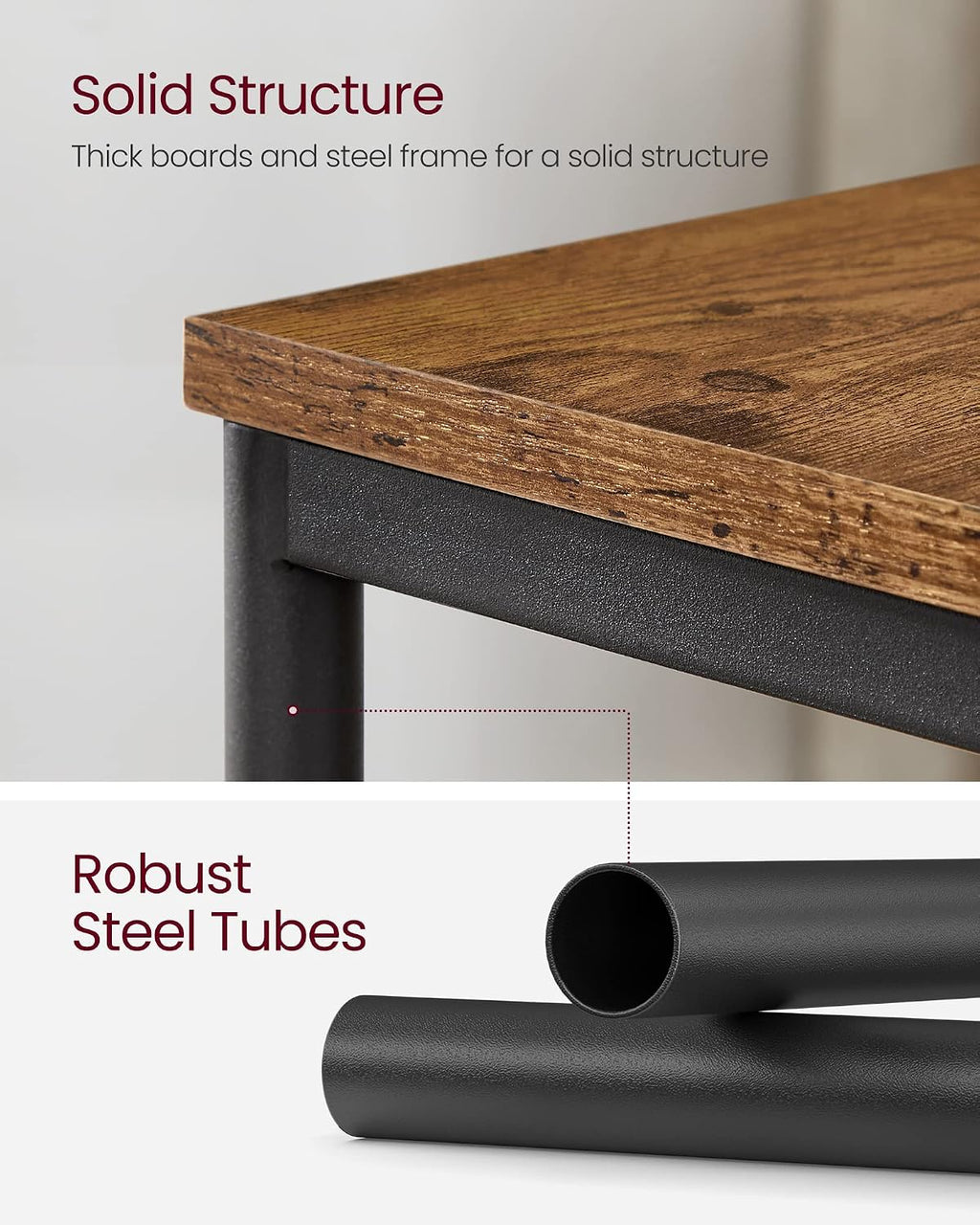 VASAGLE Three-Tier Rectangular Side Table, Rustic Brown and Ink Black