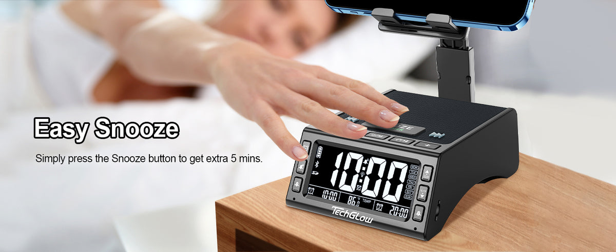 TechGlow Bluetooth Speaker Stand with Dual Alarm Clock, Black