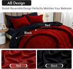 MUXHOMO Reversible Queen Bedding Set, 7 Pieces, Red and Black
