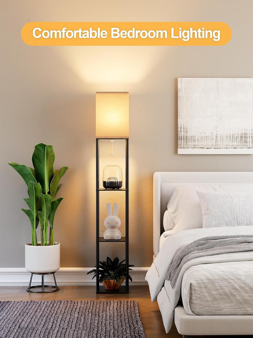 PARTPHONER Shelf Floor Lamp with Three-Color LED Bulb, Black