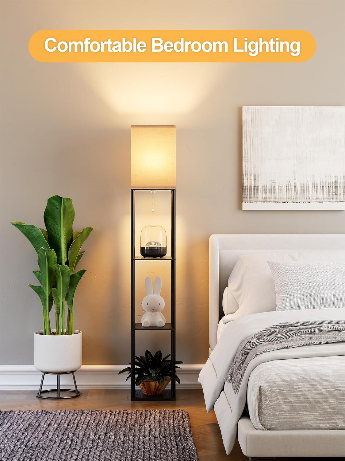 PARTPHONER Shelf Floor Lamp with Three-Color LED Bulb, Black