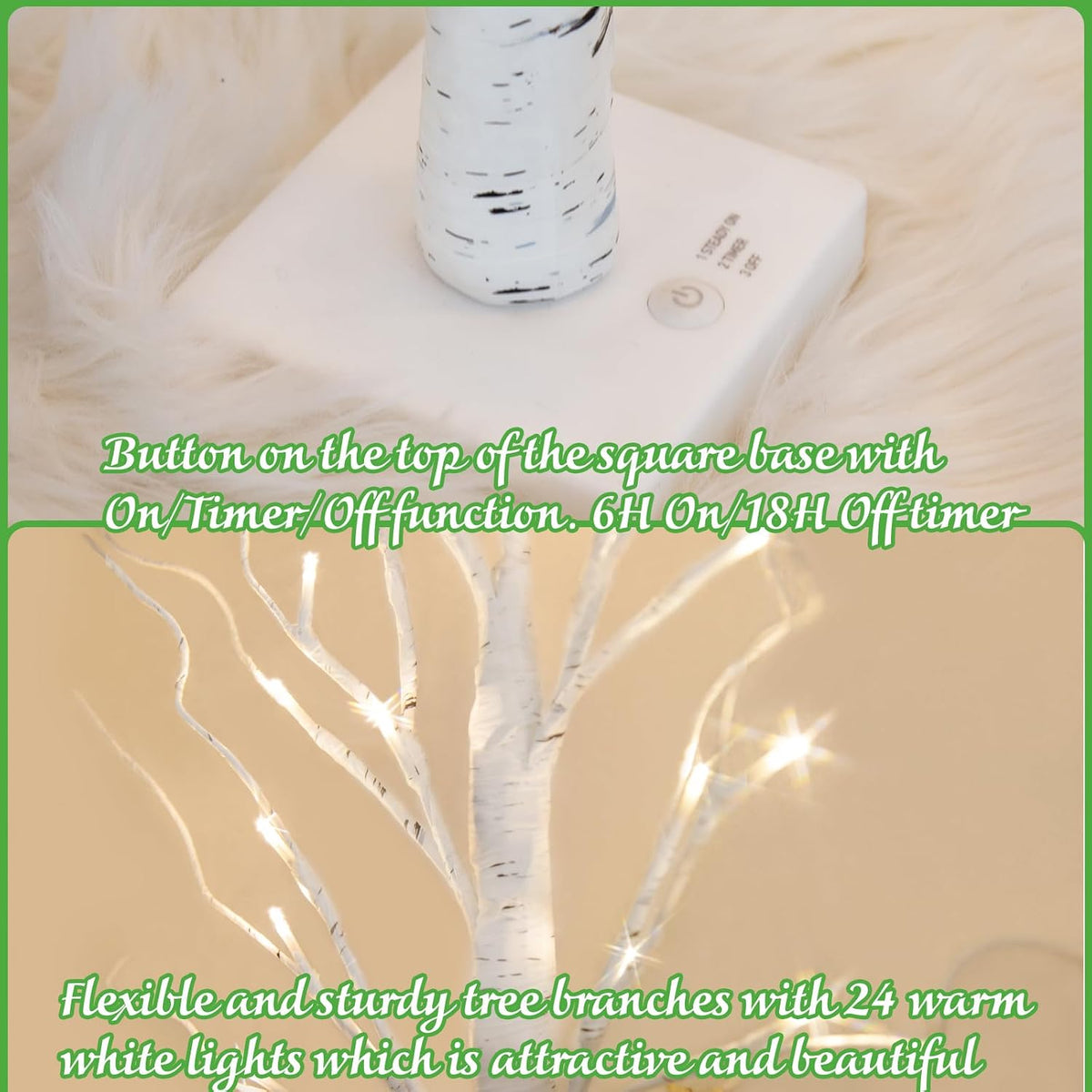 PEIDUO Lighted Birch-Style Tabletop Trees, 2 ft, Set of 2