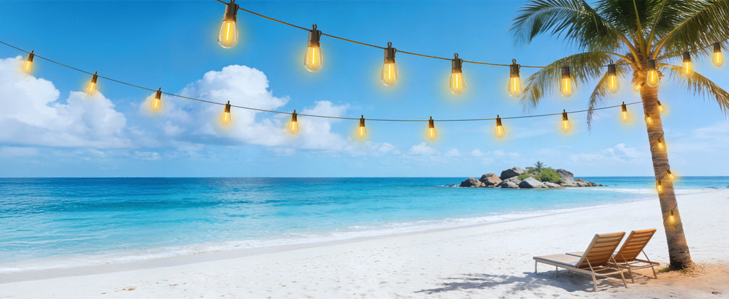 VGUXG Solar Patio String Lights, 50 ft, 15 Sockets