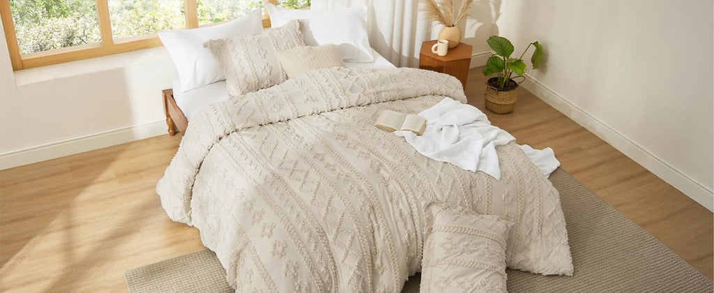 Bedsure Tufted Queen Comforter Set, 3 Pieces, Beige