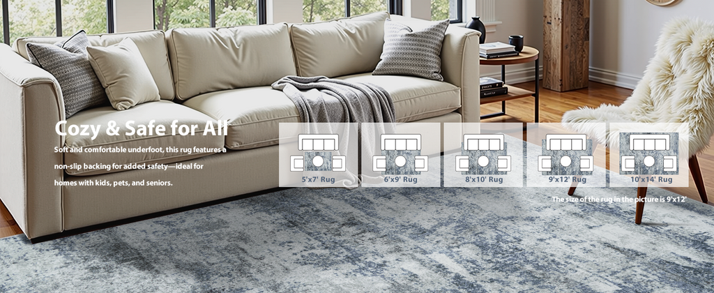 Aelenmu Abstract Area Rug, Blue/Grey, 8 x 10 ft