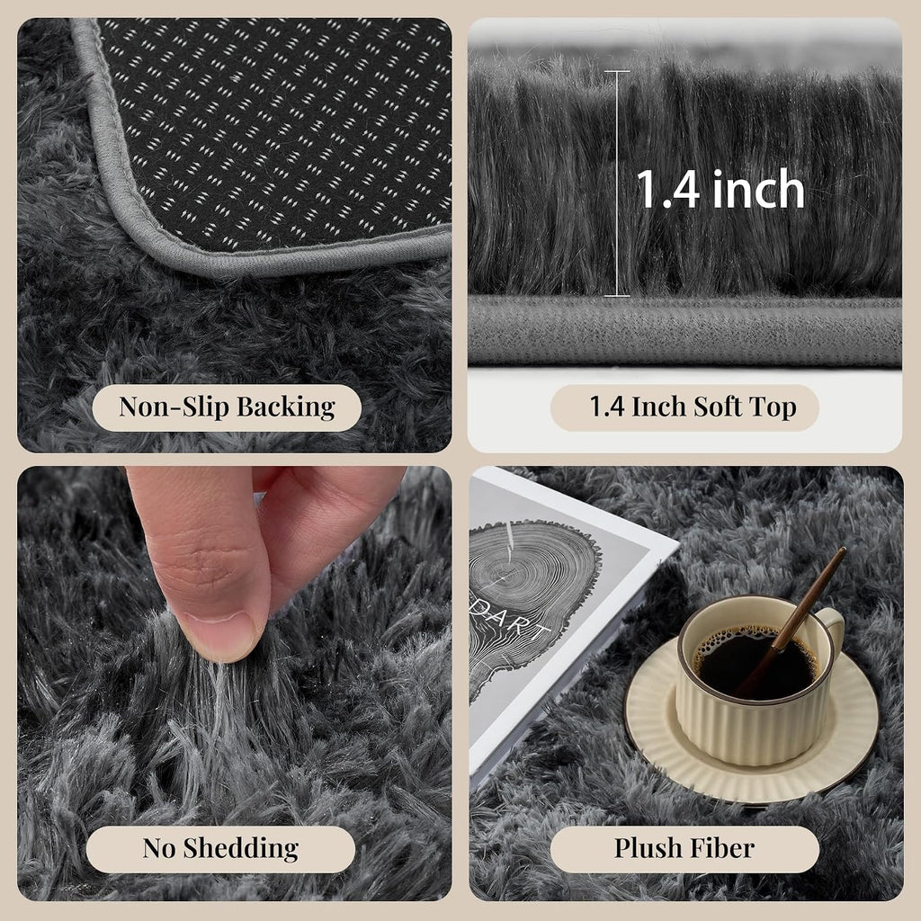 PLHXFR Shag Area Rug, Tie-Dyed Dark Grey, 8 x 10 ft