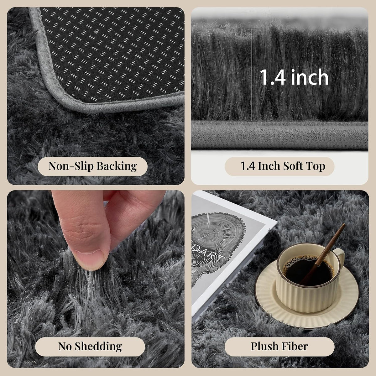 PLHXFR Shag Area Rug, Tie-Dyed Dark Grey, 8 x 10 ft