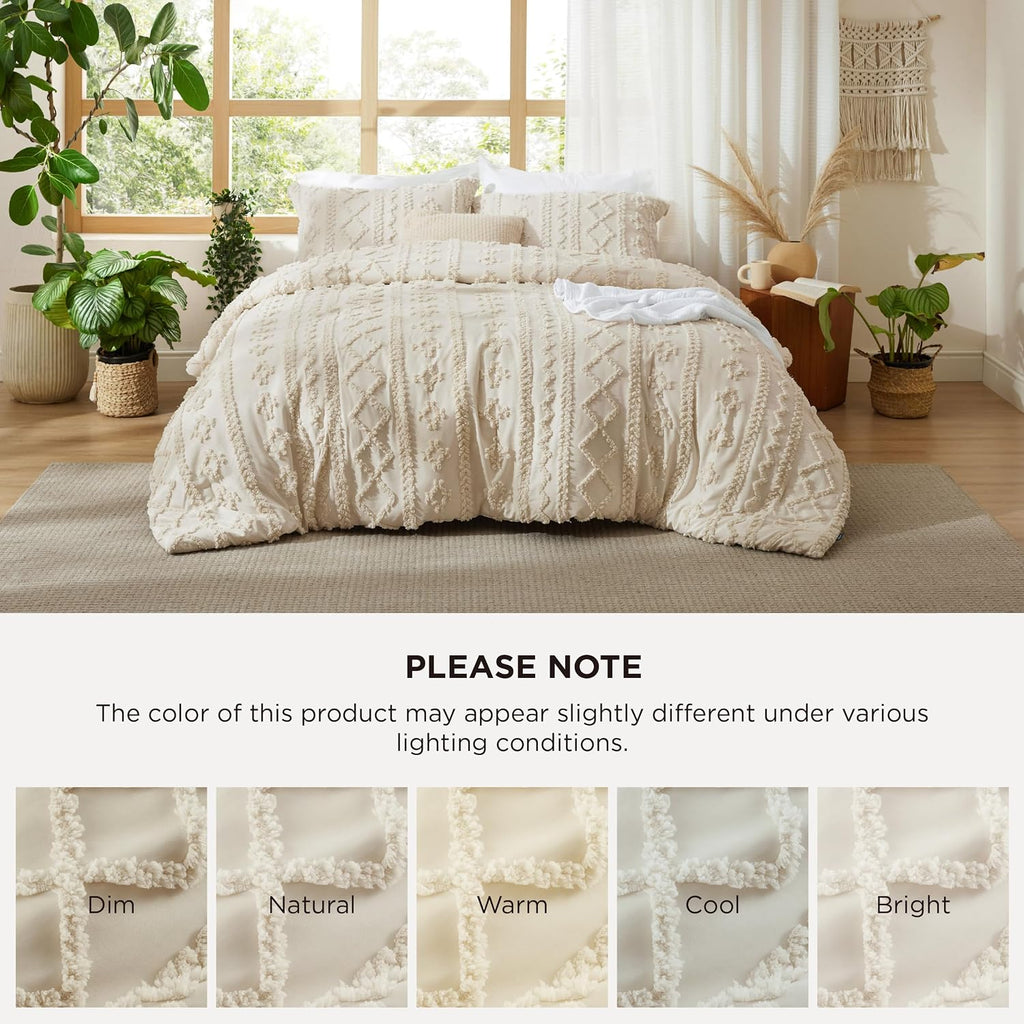 Bedsure Tufted Queen Comforter Set, 3 Pieces, Beige