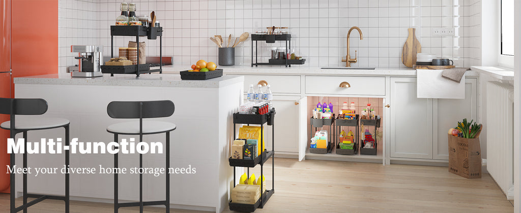 Sevenblue Two-Tier Under-Sink Organizers, Black, 3-Pack