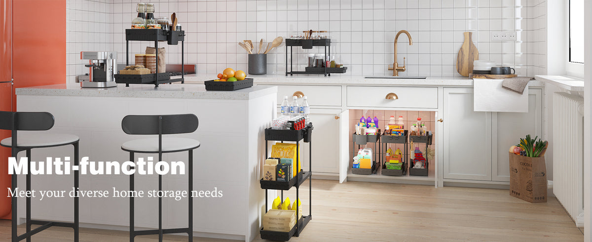 Sevenblue Two-Tier Under-Sink Organizers, Black, 3-Pack