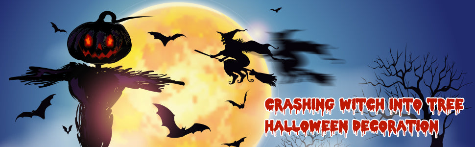 Bswalf 44-Inch Crashing Witch Halloween Tree Decoration – Orange(44 Inch) – product detail