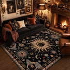 meejou Sun and Moon Area Rug, Black/Gold/Beige/Red, 5 x 7 ft