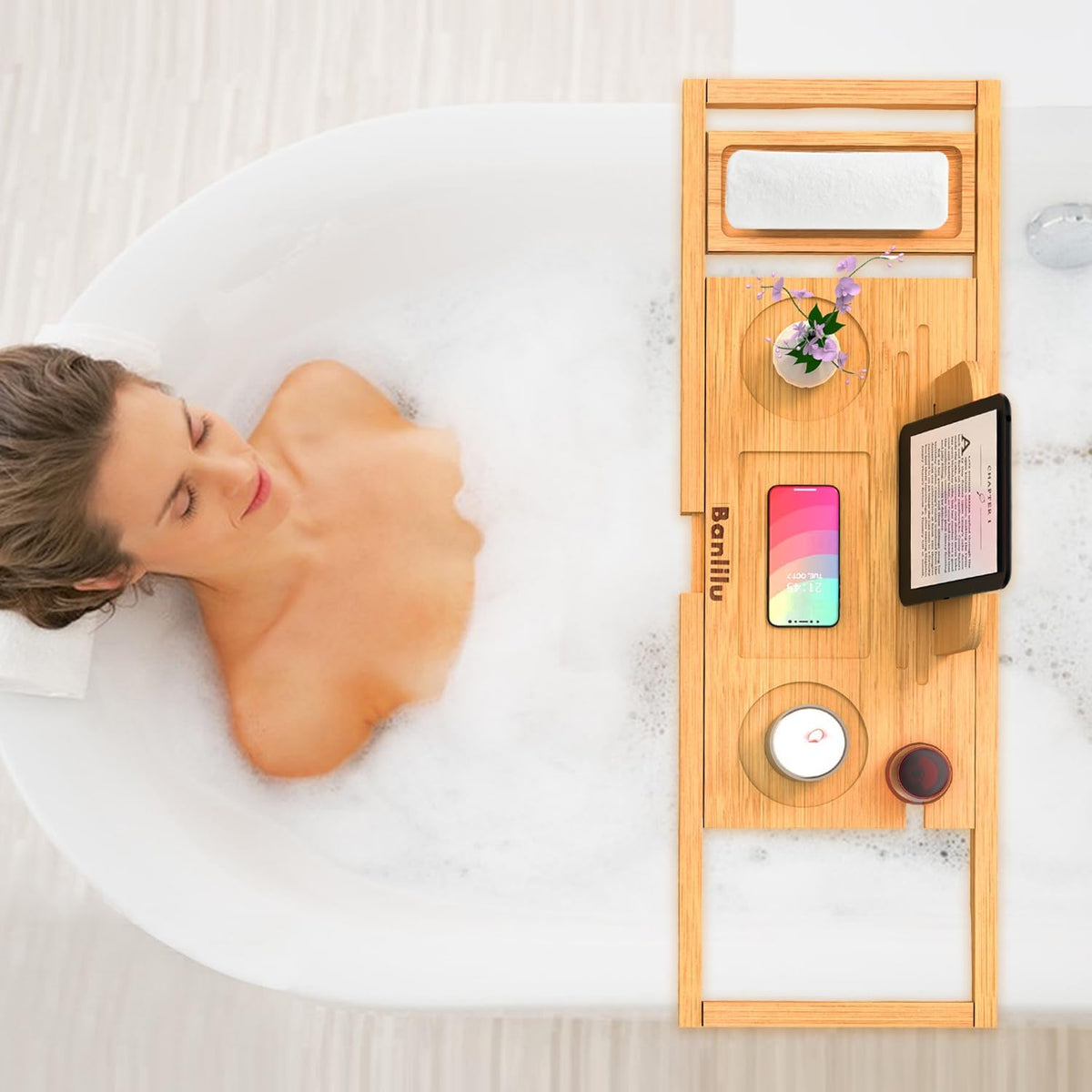 Banlilu Expandable Bamboo Bathtub Tray, Natural