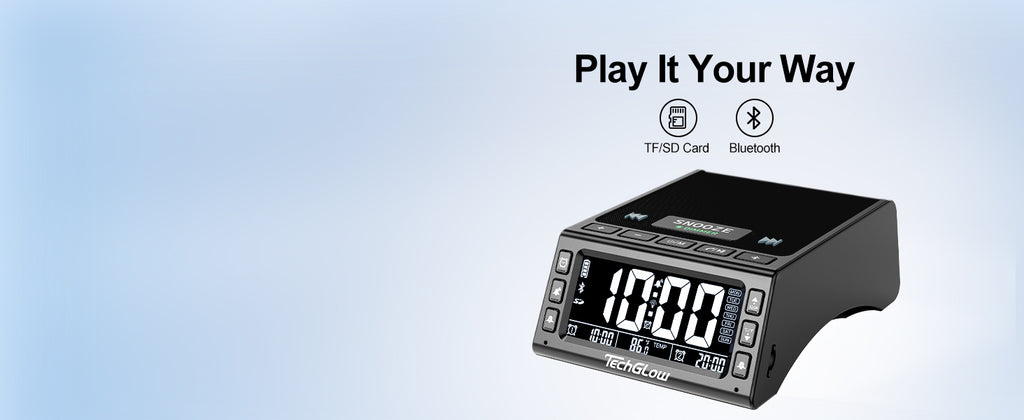 TechGlow Bluetooth Speaker Stand with Dual Alarm Clock, Black