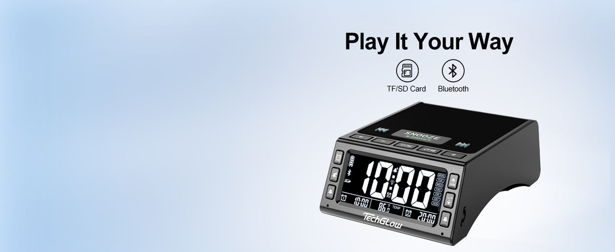 TechGlow Bluetooth Speaker Stand with Dual Alarm Clock, Black