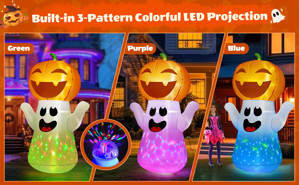 zukakii QM-WS-019 5-Foot Halloween Pumpkin & Ghost Inflatable – White – product detail