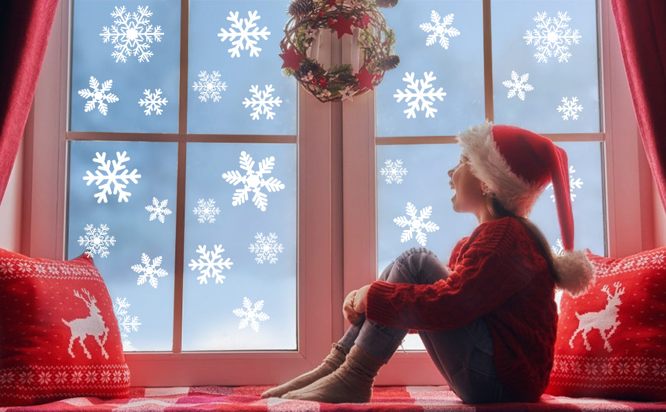 LUDILO White Snowflake Window Clings, 135 Pieces