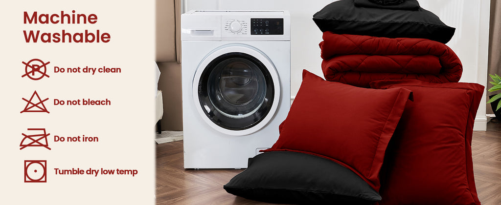 MUXHOMO Reversible Queen Bedding Set, 7 Pieces, Red and Black