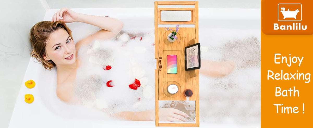 Banlilu Expandable Bamboo Bathtub Tray, Natural