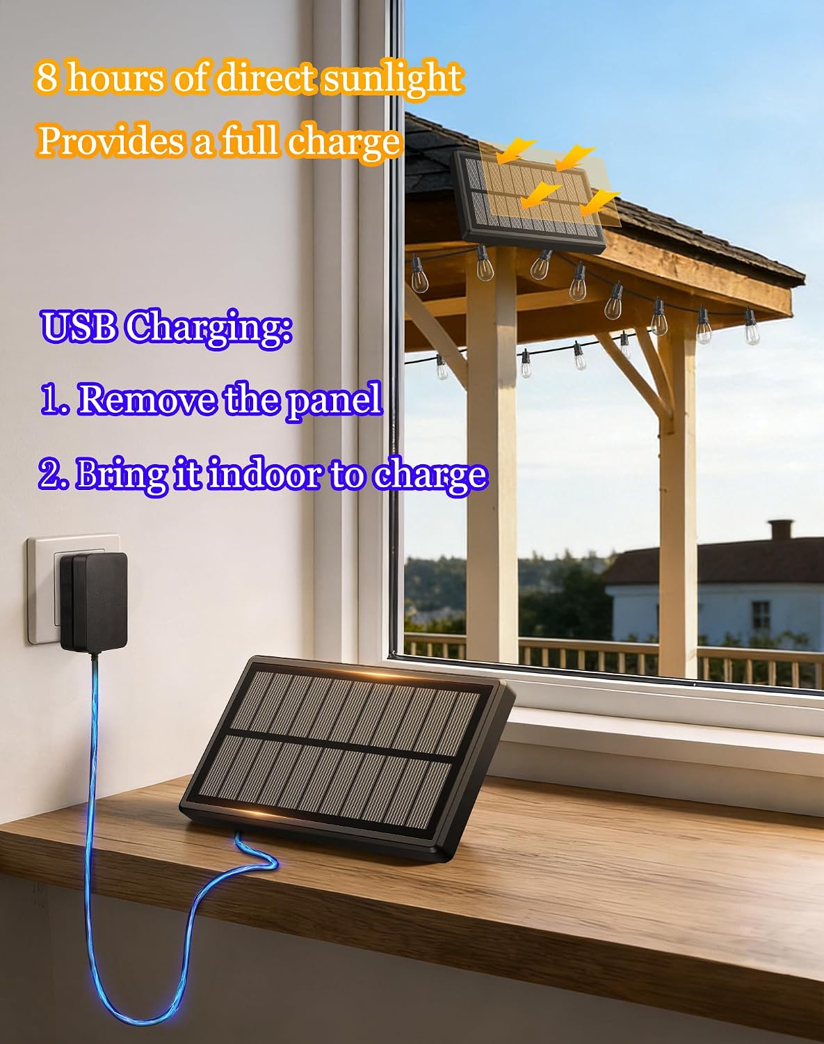 VGUXG Solar Patio String Lights, 50 ft, 15 Sockets