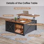 SEDETA 31.5-Inch Square Lift-Top Coffee Table, Black