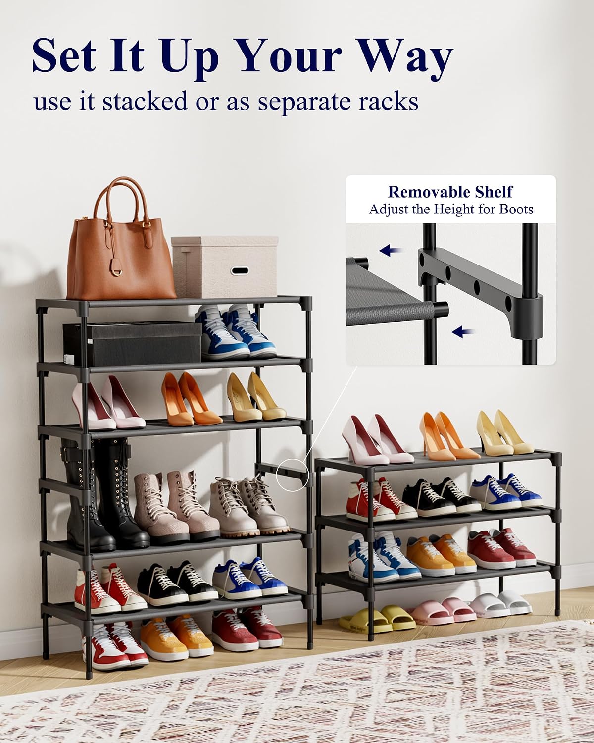 Kitsure Three-Tier Shoe Rack, Black, 27.5 in