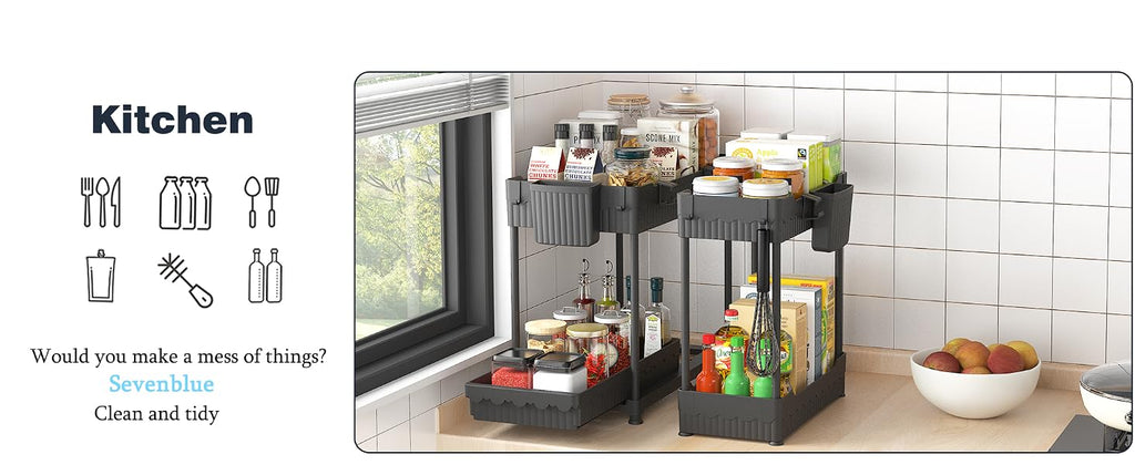 Sevenblue Two-Tier Under-Sink Organizers, Black, 3-Pack