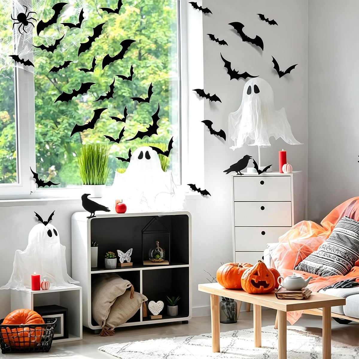 LUDILO Black 3D Bat Wall Decorations, 100 Pieces