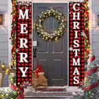 Ivenf Merry Christmas Porch Banners, Red and Black Plaid, Set of 2