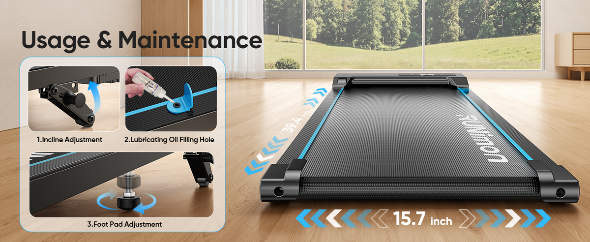 RUNIMON RM02 Under-Desk Walking Treadmill – Black / Light Blue – product detail